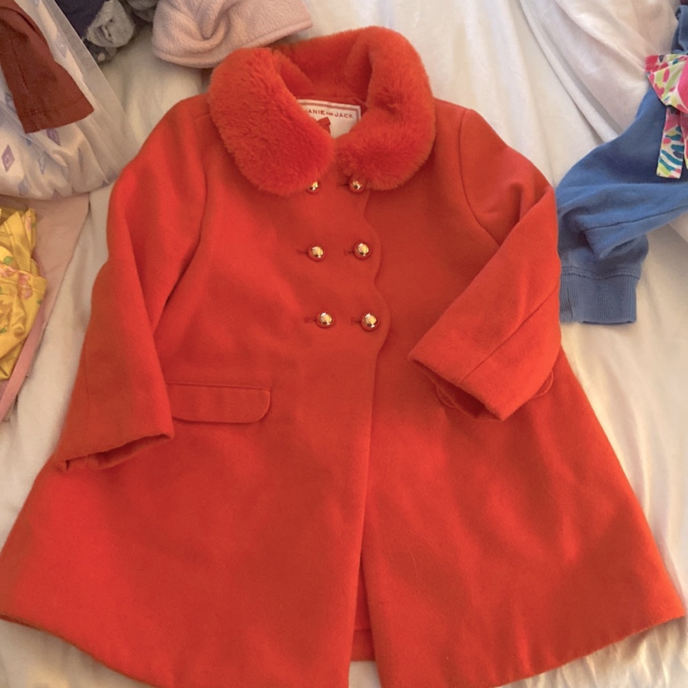 Janie and Jack Long coat with fake fur collar in orange 18-24mos but runs big NC